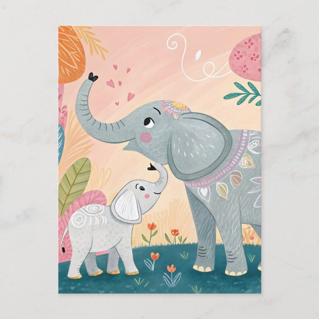 Cartão Postal Mãe Elefante e Bebê (Frente)