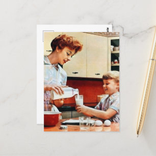 Cartão Postal Mãe fofa Leite retro-vintado da filha