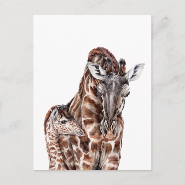 Cartão Postal Mãe Girafa com Baby Giraffe (Frente)