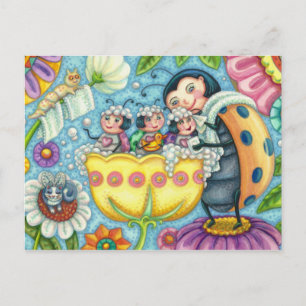CARTÃO POSTAL MÃE LADYBUG E CRIANÇAS, BURACO DE TULIP