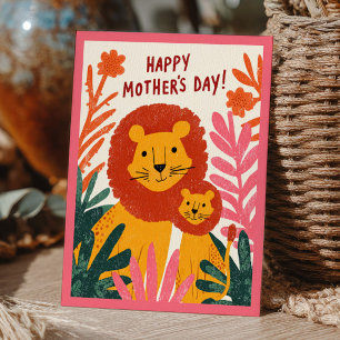 Cartão Postal Mãe Leoa Fofa & Seu Filhote Dia das Mães Botânico
