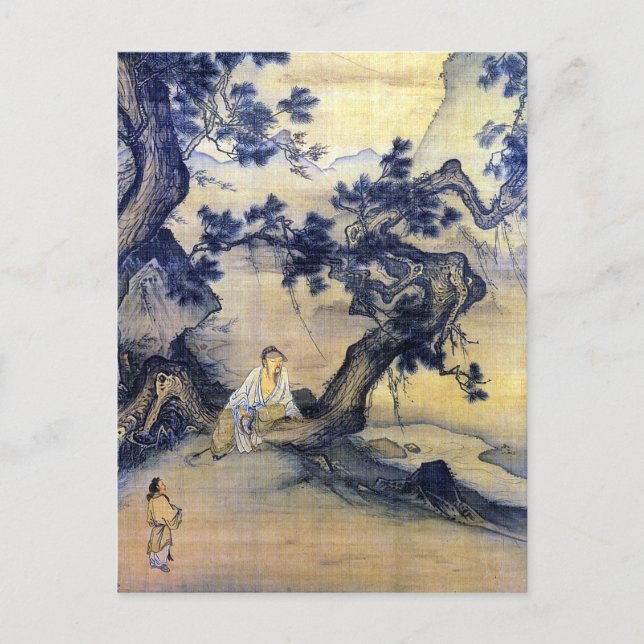 Cartão Postal Mãe Lin Silenciosamente Ouvindo Vento no Pino (Frente)