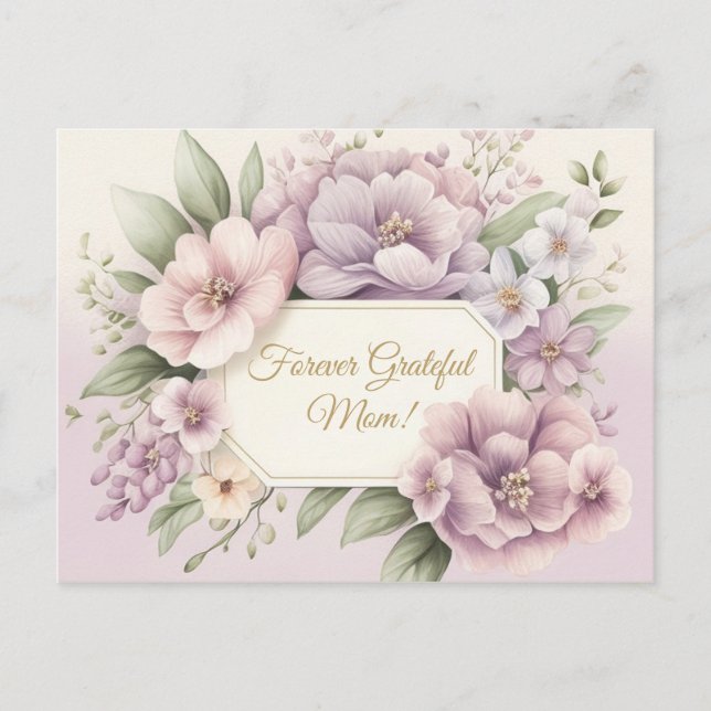 Cartão Postal Mãe Sempre Grata com Flores de Lavanda (Frente)
