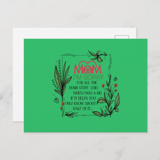 Cartão Postal Mãe, sinto muito por todas as coisas idiotas que e (Frente/Verso)