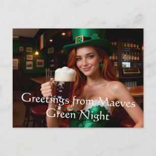 Cartão Postal Maeve em Pub Irlandês de Cinto Esmeralda Dia de Sã