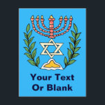 Cartão Postal Magen Persa David Menorah<br><div class="desc">Esta imagem foi adaptada de um antigo azulejo judeu persa e apresenta uma menorah com um Magen David (Estrela de David) enquadrado por ramos de oliveira. As imperfeições da imagem original pintada à mão foram preservadas.</div>