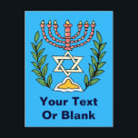 Cartão Postal Magen Persa David Menorah<br><div class="desc">Esta imagem foi adaptada de um antigo azulejo judeu persa e apresenta uma menorah com um Magen David (Estrela de David) enquadrado por ramos de oliveira. As imperfeições da imagem original pintada à mão foram preservadas.</div>