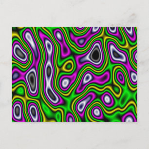 Cartão Postal Magenta Verde Amarelo Fractal Maze