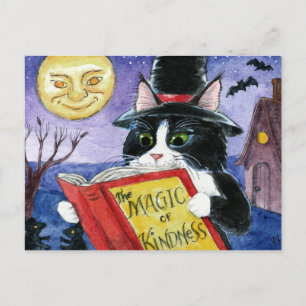 Cartão Postal Magia da Bruxa de Arte do Halloween de Gato Bonito