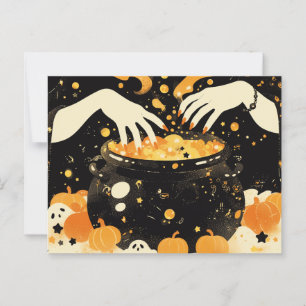 Cartão Postal Magia de Criação de Bruxas no Halloween Cauldron