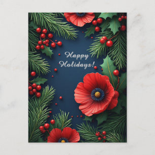 Cartão Postal 🎄 Magia de Flor de Poinsettia de Natal ❄️ Festivo