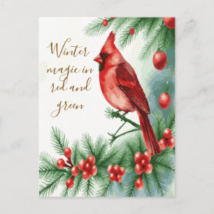 Cartão Postal Magia de Inverno em Cardinal Vermelho e Verde