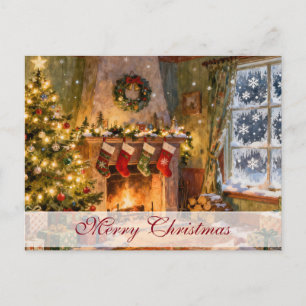 Cartão Postal Magia do Lareira de Natal Aconchegante