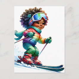 Cartão Postal Mágica garota negra esquia melanina garotas de pel