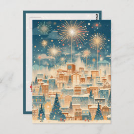 Cartão Postal Magical Christmas City Fireworks Night