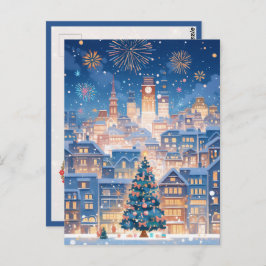 Cartão Postal Magical Christmas City Fireworks Night