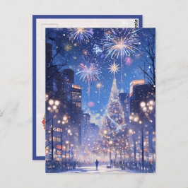 Cartão Postal Magical Christmas City Fireworks Night