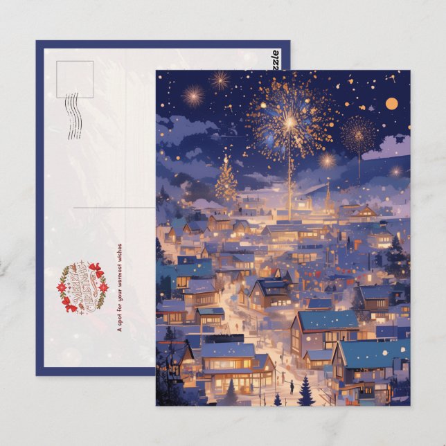 Cartão Postal Magical Christmas City Fireworks Night (Frente/Verso)
