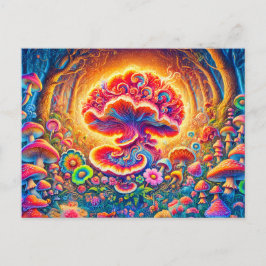 Cartão Postal Magical Mushrooms Psychedelic Forest Fantasy
