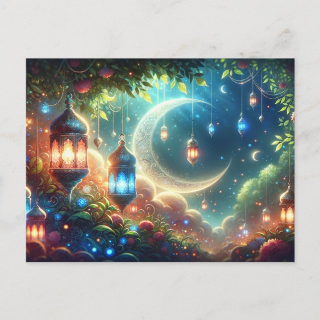 Cartão Postal Magical Ramadan Moon & Lanternas (Frente)