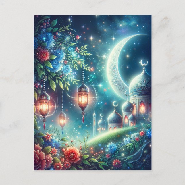Cartão Postal Magical Ramadan Moon & Mosque (Frente)