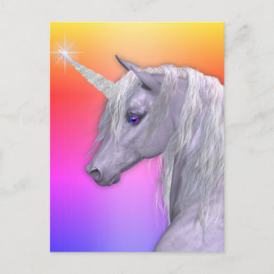 Cartão Postal Magical White Unicorn and Rainbow
