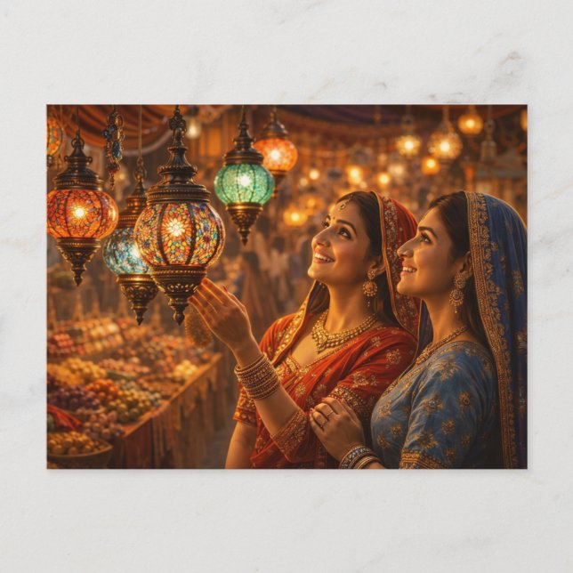 Cartão Postal Magischer Indischer Lampenmarkt (Frente)
