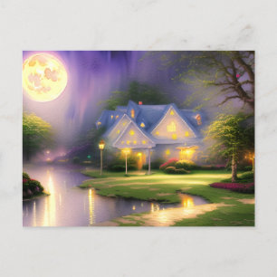 Cartão Postal Magnífico Absolutamente Aquarela de Lua Completa