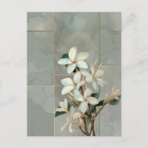Magnólia Branca Floral Linha Dourada Mármore