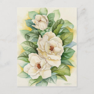 Cartão Postal Magnólia Branca Floral Vintage em Flor Arte