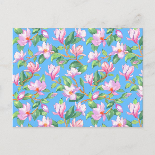 Cartão Postal Magnólia florescente em azul-céu (Frente)