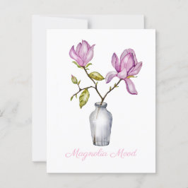 Cartão Postal Magnolia Rosa Botânica Aquarela