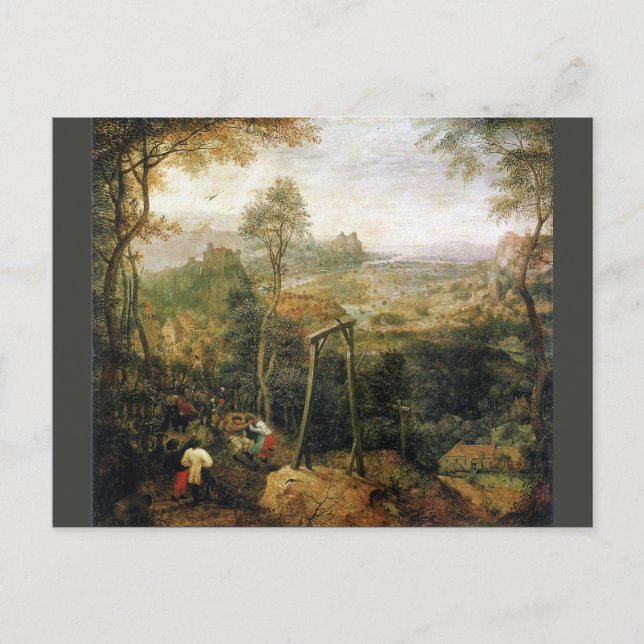 Cartão Postal Magpie sobre a forca por Pieter Bruegel (Frente)