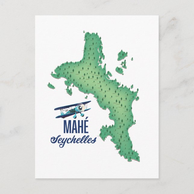 Cartão Postal Mahé, Seicheles Mapa antigo (Frente)