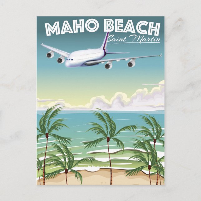 Cartão Postal Maho Beach Santo Martin plane poster (Frente)