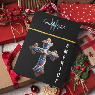 Cartão Postal Maiestosa Cruz de Bandeira Americana Com Águia Em