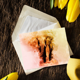 Cartão Postal Maiestoso Elefante Africano Andando Aquarela Mascu