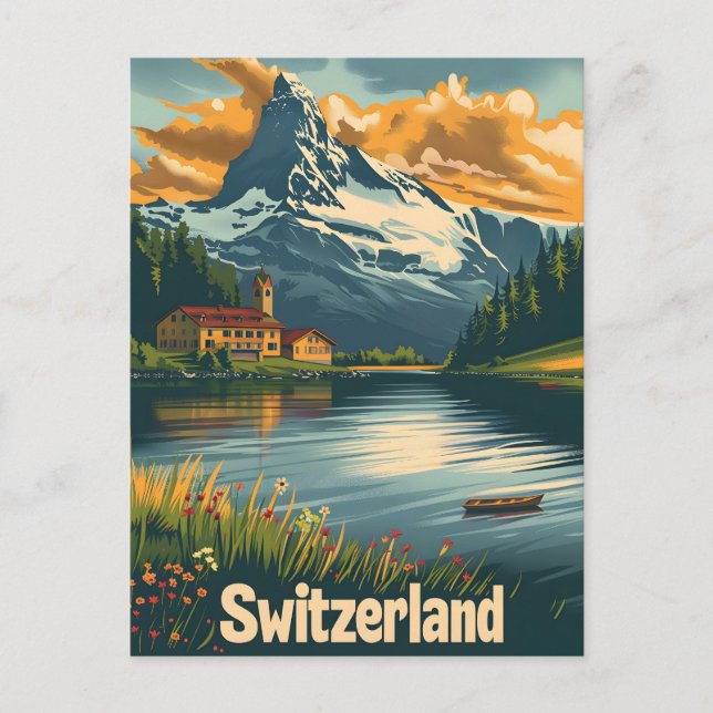 Cartão Postal Maiestoso Matterhorn: Lakeside Bliss na Suiça (Frente)