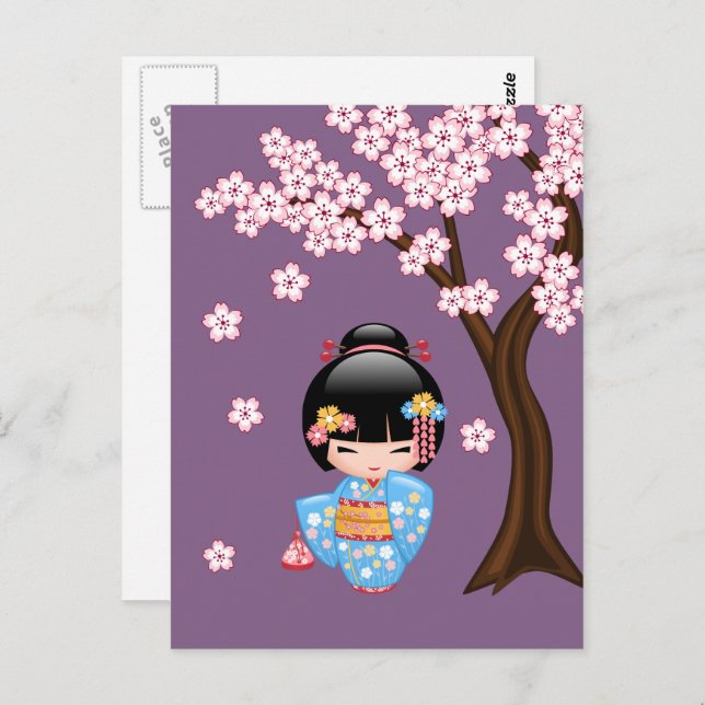 Cartão Postal Maiko Kokeshi Doll - Geisha Você é bem-vindo (Frente/Verso)