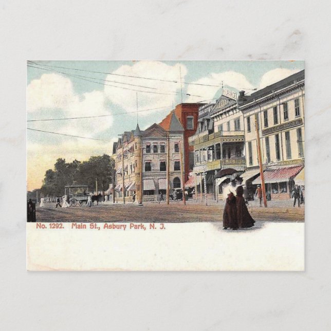 Cartão Postal Main Street, Asbury Park, NJ Vintage (Frente)