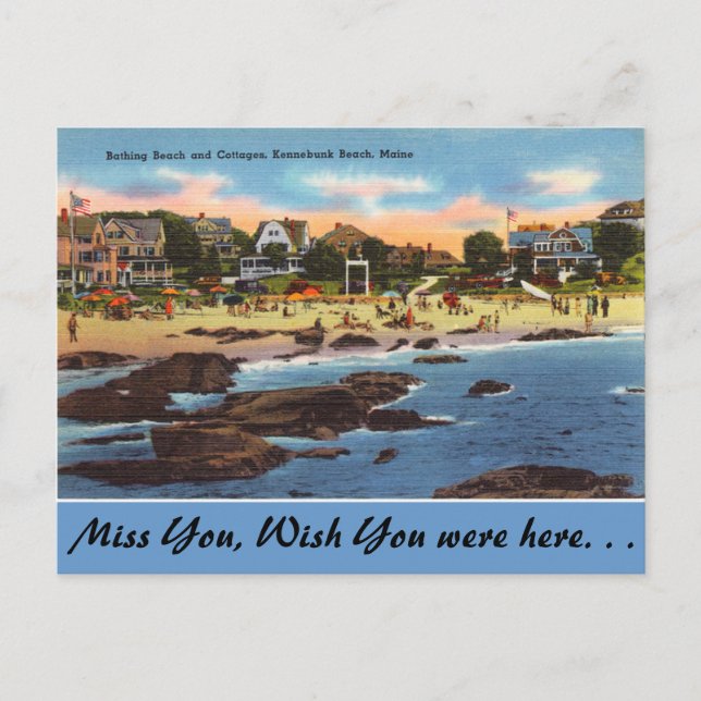 Cartão Postal Maine, Beach & Cottages, Kennebunk Beach (Frente)