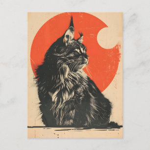 Cartão Postal Maine Coon Cat Vintage Art