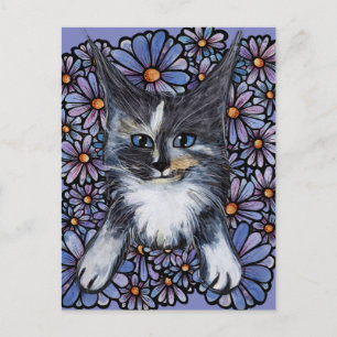 Cartão Postal Maine Coon Dilute Calico Gato Roxo Daisy         