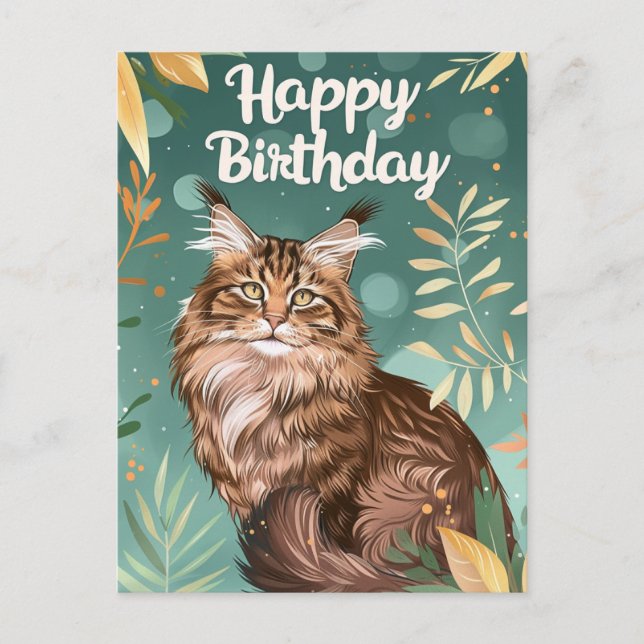 Cartão Postal Maine Coon Feliz Aniversário (Frente)