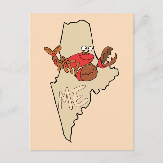Cartão Postal Maine ME Cartoon Map with Lobster Art Postcard (Frente)