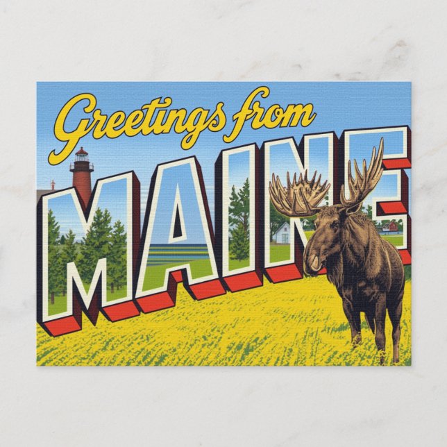 Cartão Postal Maine Moose and Lighthouse (Frente)