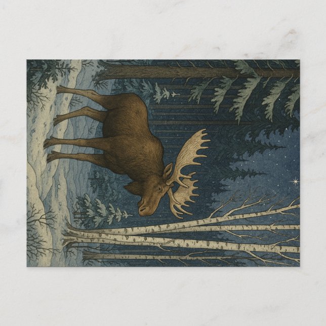 Cartão Postal Maine Moose na neve de inverno (Frente)