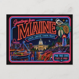 Cartão Postal Maine Neon Estado Retro Vintage