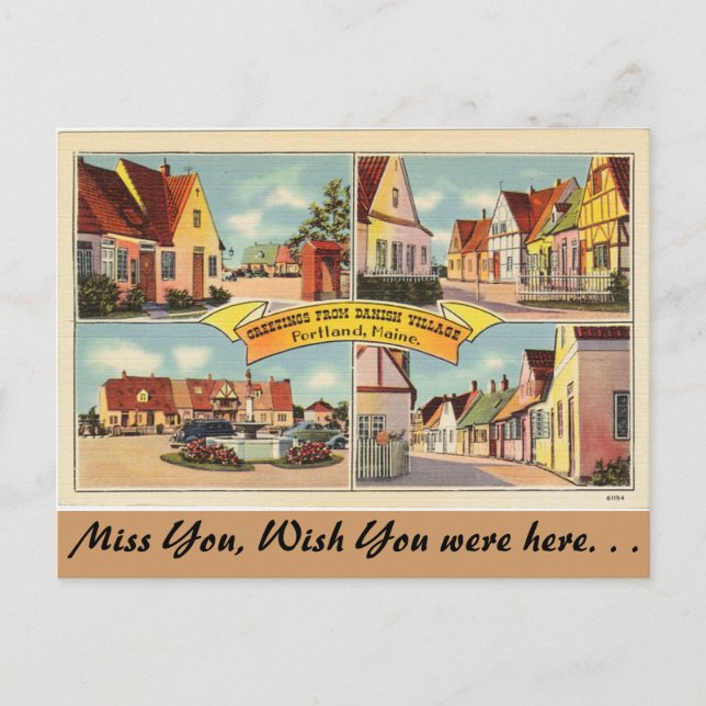 Cartão Postal Maine, Saudações da Vila Dinamarquesa (Frente)