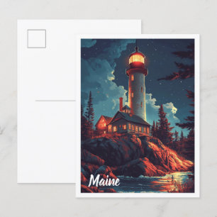 Cartão Postal Maine USA Vintage Illustration Viagem